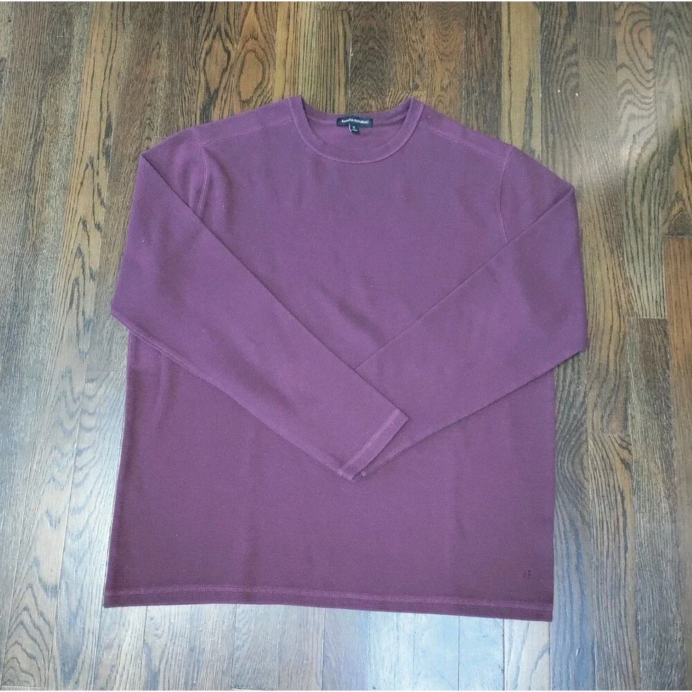Banana Republic Thermal Henley Men's Shirt Size XL Burgundy Long Sleeve Base